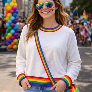 Take Pride XL Cropped Sweatshirt White Rainbow Neck Hem Cuffs NWT Pride LGBTQ+